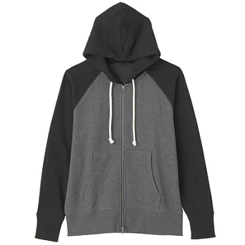 [MUJI 無印良品]男有機棉混裏毛拉鍊連帽外套深藍M黑紋樣