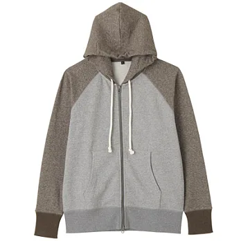 [MUJI 無印良品]男有機棉混裏毛拉鍊連帽外套深藍L棕紋樣