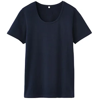 [MUJI 無印良品]女有機棉混彈性圓領短袖T恤L深藍