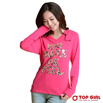 【TOP GIRL】燙金豹紋字母女孩長TEEL桃紅