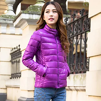 SiBerian Husky 韓版輕薄修身立領百搭短款羽絨服棉外套 - XL紫色