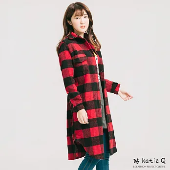 【KatieQ】率性英倫法蘭絨厚磅保暖長大衣(2色)-M-2LL紅色