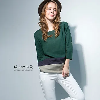 【KatieQ】韓風拼彩寬鬆長版上衣(4色)-M-3LXL綠色