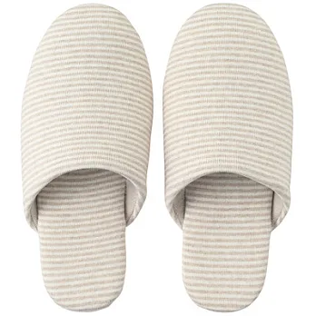 [MUJI 無印良品]新疆棉天竺橫紋舒壓拖鞋/M/米色