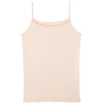 [MUJI 無印良品]女棉質(抗菌防臭)涼感細肩帶S淺橘橫紋