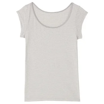 [MUJI 無印良品]女棉質(抗菌防臭)涼感法式袖衫S淺灰橫紋