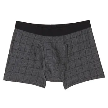 [MUJI 無印良品]男棉混彈性前開拳擊內褲M墨灰格紋