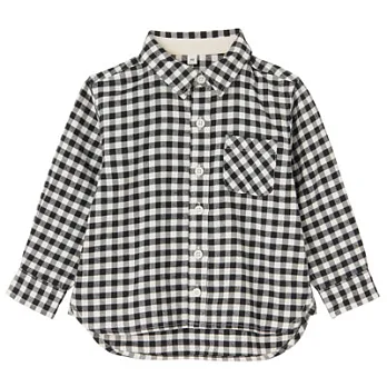 [MUJI 無印良品]幼兒有機棉法蘭絨格紋襯衫80黑色