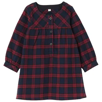 [MUJI 無印良品]幼兒有機棉法蘭絨格紋長版衫80深紅