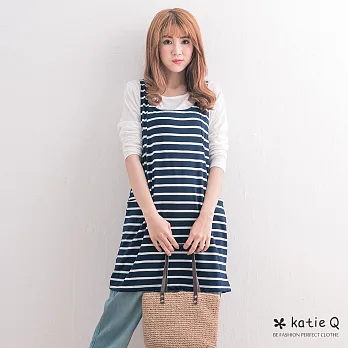 【KatieQ】日系條紋長背心(含內搭)(2色)-FREEFREE灰