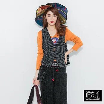 【潘克拉】圖紋兩穿麻料背心-FREEFREE黑