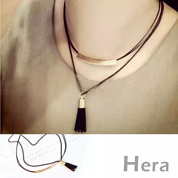 【Hera】赫拉 金屬扣流蘇雙層短項鍊/鎖骨鏈/頸鍊黑色