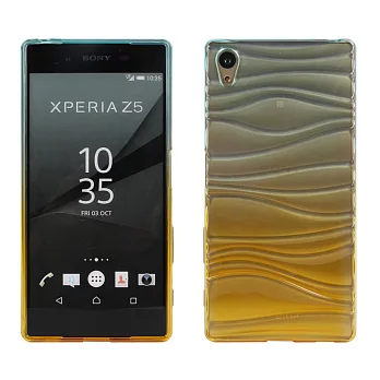 【BIEN】SONY Xperia Z5 波浪漸層彩透軟質手機殼(藍)