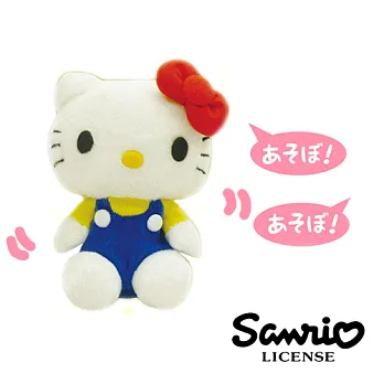 【日本進口正版】Hello Kitty 搖擺玩偶 學人精 仿聲公仔-藍色吊帶褲