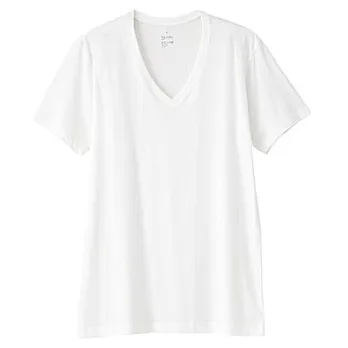 [MUJI無印良品]男棉混天竺涼感V領短袖衫S白色