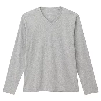 [MUJI無印良品]男有機棉V領長袖T恤M灰色