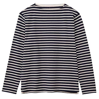 [MUJI無印良品]男有機棉粗織橫紋船領長袖T恤XL暗藍