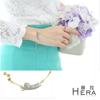 【Hera】赫拉 日系萌物釉彩小貓咪星星手鍊(金色)