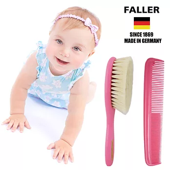 德國FALLER芙樂德國製 山羊 溫和 寶寶 嬰兒用髮梳加齒梳 按摩加整理頭髮 (粉紅色套裝)