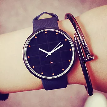 Watch-123 幸福說話-點點刻度格子底紋學生手錶 (2色任選)黑色