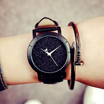 Watch-123 砂塵幻想-創意多色半月型秒針手錶 (4色任選)黑帶黑盤