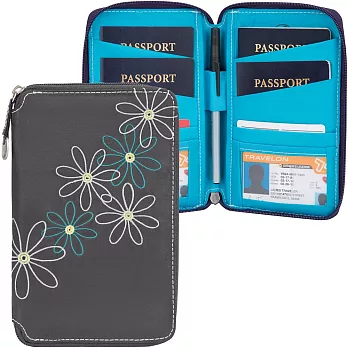 《TRAVELON》RFID七瓣花拉鍊防護證件護照夾(灰)