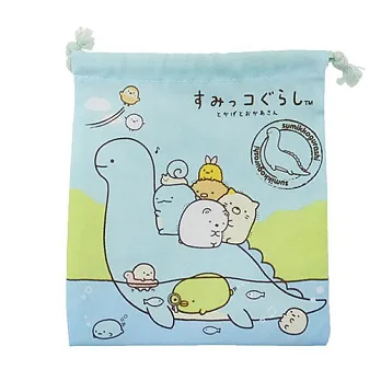 【日本進口正版】San-X 角落生物 帆布 束口袋/收納袋 -恐龍媽媽款