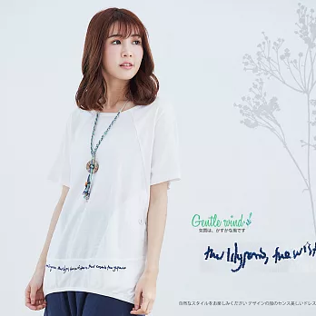 【Gentle wind】文字繡棉麻後拼接上衣-F　FREE白