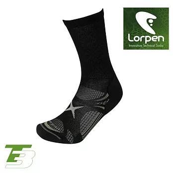 Lorpen T3 登山健行襪 T3LM/城市綠洲(吸濕排汗、快乾涼爽、柔軟舒適、萊卡、彈性耐用、西班牙)黑/M