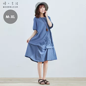 【慢。生活】深淺刺繡層次連身裙-M-XL　M藍