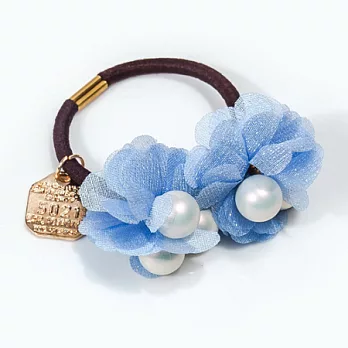 AmaZing 流行百搭珍珠花朵吊牌髮圈 (5色任選)淺藍