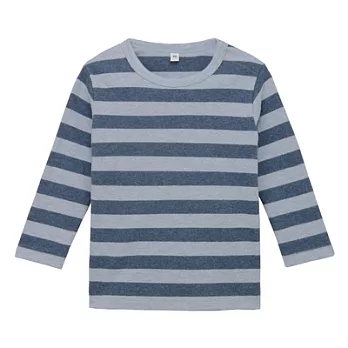 [MUJI無印良品]幼兒有機棉雙面起毛柔滑橫紋長袖T恤80煙燻藍