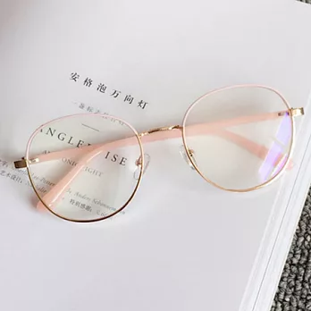 AmaZing 文藝復古金屬大框雙色造型平光眼鏡 (4色任選)粉色