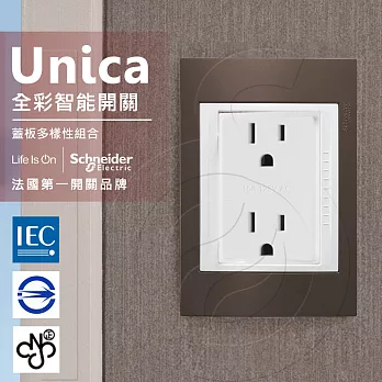 法國Schneider Unica Plus雙插座(附接地極)_香檳灰/可可亞(ABS外框)可可亞