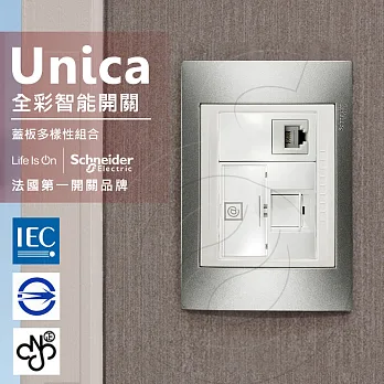 法國Schneider Unica Plus埋入式資訊網路/電話插座_香檳灰/可可亞(ABS外框)香檳灰