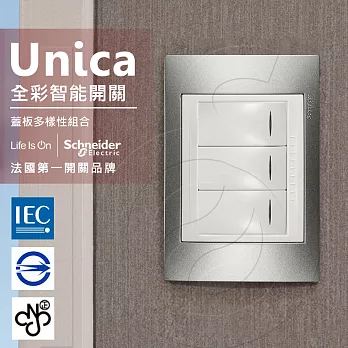 法國Schneider Unica Plus三切三路全彩智慧開關_香檳灰/可可亞(ABS外框)香檳灰