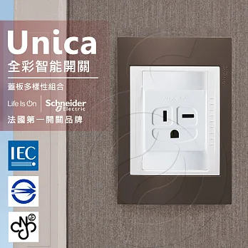 法國Schneider Unica PlusT型插座(附接地極)_香檳灰/可可亞(ABS外框)可可亞