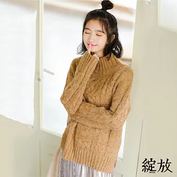【綻放】加厚高領麻花紋毛衣-共2色-81057(F可選)F卡其色