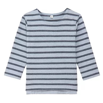 [MUJI無印良品]幼兒有機棉柔軟粗織橫紋長袖T恤100淡藍