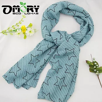 【OMORY】棉麻絲/圍巾(星星)-淺藍