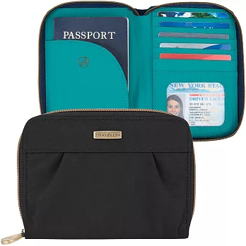 《TRAVELON》Signature摺紋拉鍊防護證件護照夾(黑)