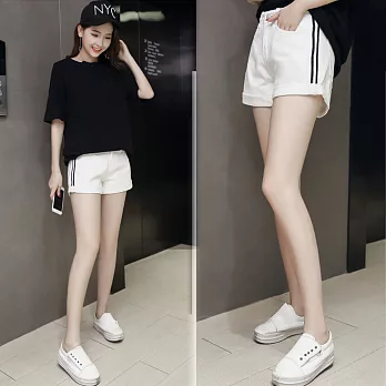 【NUMI】森-個性條紋捲邊牛仔褲-共2色-51895(M-XL可選)L白色