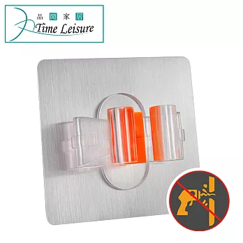 Time Leisure 免釘牆強力無痕拖把掛架(拉絲銀2入組)