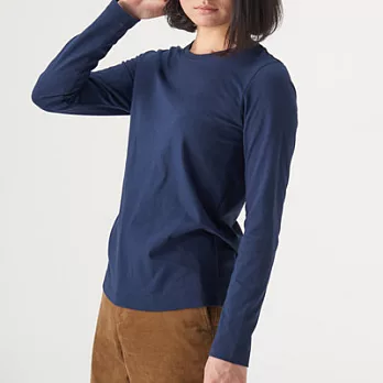 [MUJI無印良品]女有機棉圓領長袖T恤S暗藍