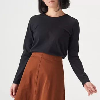 [MUJI無印良品]女有機棉圓領長袖T恤L黑色