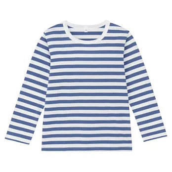 [MUJI無印良品]兒童有機棉每日兒童服橫紋長袖T恤130藍色