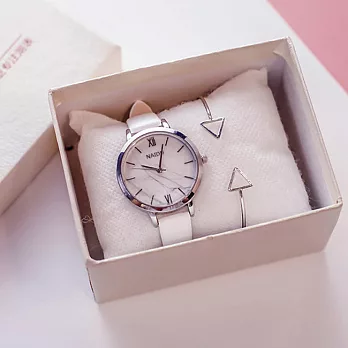 Watch-123 相遇宿命-雲彩紋銀質框簡約大器手錶 (4色任選)白色