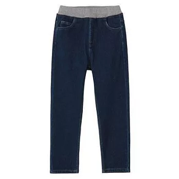 [MUJI無印良品]兒童棉混輕鬆活動舒適拼接針織丹寧舒適長褲110深藍