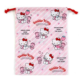 Sanrio HELLO KITTY日本製布面縮口袋M(草莓氣球)