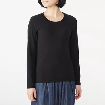 [MUJI無印良品]女有機棉混彈性圓領長袖T恤XL黑色